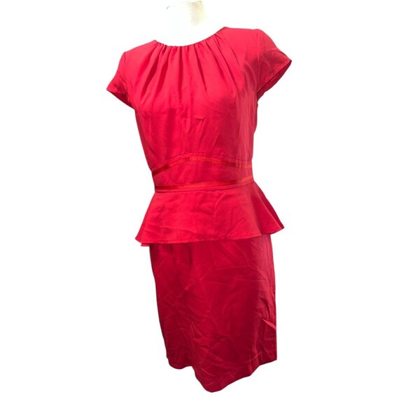 Musette Red Peplum Sheath Dress Size 10 Womens Cap Sleeve Back Zip - Picture 9 of 12